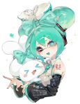  >_< 1boy 1girl :d animal aqua_bow aqua_eyes aqua_hair aqua_nails aqua_necktie black_sleeves blush blush_stickers bow cinnamiku cinnamoroll collared_shirt commentary_request cross-shaped_pupils crossover detached_sleeves dog fuwa_fuwa_cinnamoroll grey_shirt hair_bow hatsune_miku headphones highres holding holding_animal holding_dog inkling_girl inkling_player_character long_sleeves nail_polish necktie one_eye_closed sanrio shirt shoulder_tattoo sleeveless sleeveless_shirt smile sparkle splatoon_(series) symbol-shaped_pupils tattoo tentacle_hair togetoge upper_body vocaloid white_fur wide_sleeves 