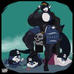 absurd_res annoyed anthro aquatic big_breasts big_bulge blue_eyes boots box-s breasts bulge clothed clothing fish footwear grumpy gynomorph hat headgear headwear hi_res huge_breasts huge_bulge intersex irma_(grammaticerror) leotard null_bulge overcoat pose shark shoes solo whaleshark wobble