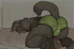 absurd_res anthro ass_up bed_sheet bedding black_body black_fur bulge bulge_from_behind butt canid canine canis cerberussenn clothing cross cross_necklace curled_fur do_you_find_men_with_big_butts_attractive domestic_dog ear_piercing facial_hair floppy_ears fur glistening_eyelids green_eyes hi_res hunting_dog irish_wolfhound jewelry levander_hoek_(cerberussenn) male mammal mustache necklace pattern_clothing pattern_underwear paws piercing pillow raised_tail sighthound signature solo tail typography underwear