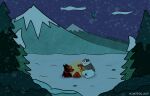 adorabat anthro badger badgerclops bat campfire cartoon_just cartoon_network colored dark digital_media_(artwork) domestic_cat felid feline felis group hi_res male male/male mammal mao_mao:_heroes_of_pure_heart mountain mustelid musteline night sheriff_mao_mao_mao snow snowstorm trio winter