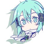  1girl :< aqua_eyes aqua_hair asagi501 black_gloves black_leotard black_trim blush_stickers chibi closed_mouth commentary_request cropped_torso double-parted_bangs drop_shadow fingerless_gloves floating_scarf frown gloves green_jacket hair_between_eyes hair_ornament hairclip jacket leotard looking_at_viewer multicolored_jacket multicolored_leotard open_clothes open_jacket scarf simple_background sinon solo sword_art_online triangle_mouth two-tone_jacket two-tone_leotard upper_body white_background white_jacket white_leotard white_scarf 