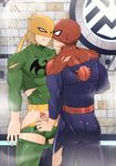  2boys 4mi_t blood blush brown_hair cuts injury iron_fist_(marvel) male_focus marvel mask multiple_boys muscle pecs penis short_hair shower spider-man spider-man_(series)ultimate_spider-man testicles torn_clothes water yaoi 