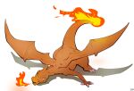 2026 3_fingers 3_toes all_fours ambiguous_gender big_wings breath_powers charizard claws elemental_manipulation feet feral fingers fire fire_breathing fire_manipulation fizzpop generation_1_pokemon hi_res long_tail nintendo orange_body orange_skin orange_tail orange_wings pokemon pokemon_(species) simple_background solo tail teeth toes white_background white_claws wings