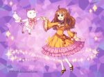  1boy 1girl :d ahoge animal_ears animification bee_(bee_and_puppycat) bee_and_puppycat bell bow bowtie brooch brown_eyes brown_hair cat_boy cat_ears cat_tail chibikemo closed_eyes commentary dancing dav-19 dress english_commentary frilled_dress frills furry furry_male hat holding holding_hands holding_unworn_clothes holding_unworn_hat jacket jewelry jingle_bell long_hair long_sleeves looking_at_another magical_girl orange_bow pants pantyhose pink_bow pink_bowtie pink_vest puppycat shoes smile sparkle suit tail top_hat u_u unworn_hat unworn_headwear vest web_address white_hat white_jacket white_pants white_pantyhose white_suit yellow_dress yellow_shoes 