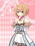 bare_shoulders blanc blue_eyes blush box brown_hair fur_trim gift gift_box heart heart-shaped_box holding holding_gift k_(nura-rikuo) looking_at_viewer neptune_(series) short_hair solo valentine 
