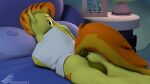 3d_(artwork) anthro anus backsack balls bed bedroom bottomless butt clothed clothing crossgender darkened_genitalia digital_media_(artwork) docked_tail equid equine friendship_is_magic ftm_crossgender furniture genitals hasbro hi_res inside lamp looking_at_viewer looking_back looking_back_at_viewer lying lying_on_bed male mammal my_little_pony mythological_creature mythological_equine mythology on_bed on_side partially_clothed pegasus puffy_anus rainium shirt short_tail solo source_filmmaker_(artwork) spitfire_(mlp) tail topwear wings wonderbolts_(mlp)