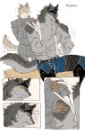 2026 absurd_res anthro armor bandage black_nose blush blush_lines brown_body brown_fur brown_nose canid canine canis clothed clothing comic duo fluffy fluffy_tail fur grey_body grey_fur hi_res intimate kemono knight knight_armor looking_at_another male male/male mammal medieval medieval_armor military multicolored_body multicolored_fur no_pupils pegu2726 pointy_ears scar soldier tail tail_motion tailwag tan_body tan_fur text topless topless_male touching_shoulder two_tone_body two_tone_fur warrior weapon white_body white_fur wolf wounded