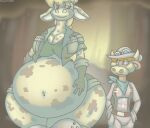 2021 anthro belly belt big_belly big_breasts bill_bull_(virus-20) blonde_hair bottomwear bovid bovine breasts cattle clothing digital_media_(artwork) eyewear female giraffe giraffid gloves goggles hair handwear hat headgear headwear horn huge_belly jacket luray_giraffe mammal navel orange_hair pants ponytail pregnant pregnant_anthro pregnant_female shorts solo thick_thighs topwear virus-20