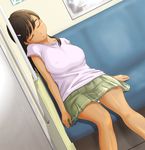  blush breasts brown_hair closed_eyes covered_nipples highres kibino_ido large_breasts original skirt sleeping solo 