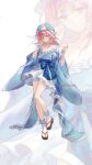  1girl absurdres blue_bow blue_dress blue_hat blue_kimono blue_sash bow breasts brown_sandals chinese_commentary cleavage closed_mouth clothing_request collarbone commentary_request commission dress english_text frilled_dress frilled_wrist_cuffs frills hat highres japanese_clothes jsnttzzj kimono large_bow medium_hair mixed-language_commentary mob_cap obi partial_commentary pink_eyes pink_hair saigyouji_yuyuko sandals sash skirt_under_kimono socks touhou triangular_headpiece waist_bow white_background white_socks white_wrist_cuffs wide_sleeves wrist_cuffs 