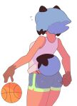  2026 anthro ball basketball basketball_(ball) black_highlights blue_hair bottomwear bottomwear_pull brand_new_animal breasts butt canid canine clothed clothing clothing_pull digital_drawing_(artwork) digital_media_(artwork) dipstick_tail dolphin_shorts female gloves_(marking) hair hi_res highlights_(coloring) mammal markings michiru_kagemori oddity27 panty_lines portrait raccoon_dog rear_view shirt shorts shorts_pull simple_background solo standing studio_trigger tail tail_markings tank_top tanuki thong thong_straps three-quarter_portrait tight_bottomwear tight_clothing tight_shorts topwear underwear white_background 