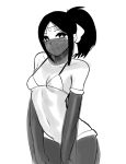  1girl arabian_clothes blush breasts donburikazoku groin harem_pants highres medium_hair monochrome navel oura_kanako pants partially_visible_vulva sayonara_zetsubou_sensei smile solo swimsuit veil 