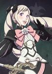  artist_name blonde_hair bow daniel_macgregor dress elise_(fire_emblem_if) fire_emblem fire_emblem_if gloves hair_bow long_hair purple_eyes solo staff twintails 
