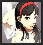  1girl amagi_yukiko ass black_hair brown_eyes eyelashes hairband headband highres huge_ass lips long_hair megami_tensei mirror nude persona persona_4 reflection self_shot shin_megami_tensei solo sunbeam_(artist) 