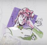  battle_tendency caesar_anthonio_zeppeli earrings gakuran giorno_giovanna jean_pierre_polnareff jewelry jojo_no_kimyou_na_bouken kakyoin_noriaki male_focus nose red_hair school_uniform sketch solo_focus stardust_crusaders tmblyeet upper_body vento_aureo 