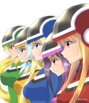  5girls absurdres alice_zuberg artist_name asuna_(sao) black_helmet black_ribbon black_trim blonde_hair blue_bodysuit blue_eyes blue_hair blue_helmet bodysuit breasts brown_hair commentary_request floating_hair frown green_eyes green_helmet hair_ribbon helmet highres impossible_bodysuit impossible_clothes large_breasts leafa_(sao) long_hair long_sidelocks medium_breasts medium_hair multiple_girls purple_bodysuit purple_hair purple_helmet red_bodysuit red_eyes red_helmet ribbon sidelocks simple_background sinon sinon_(sao-alo) smile sword_art_online time_paradox tu_tora2 twitter_username two-tone_helmet upper_body v-shaped_eyebrows watermark white_background white_trim yellow_bodysuit yellow_helmet yuuki_(sao) 