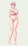  1girl ameoto bikini breasts huge_breasts nakiri_alice pink_hair pixiv_manga_sample shokugeki_no_souma simple_background smile solo swimsuit 