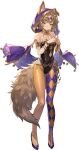  1girl absurdres animal_ears argyle_clothes argyle_pantyhose armlet asymmetrical_legwear black_leotard blush bracelet brown_hair brown_tail cape dog_ears dog_tail fluffy_tail gem head_chain high_heels highres index_fingers_together jewelry leotard looking_at_viewer multicolored_pantyhose non-web_source official_art pantyhose pooch_runrun_(sword_of_convallaria) purple_cape purple_gem purple_hood purple_pantyhose purple_shoes red_eyes shoes short_hair solo sword_of_convallaria tail transparent_background yellow_pantyhose 