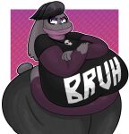  2026 alternative_fashion anthro belly big_belly big_breasts black_bottomwear black_clothing black_eyebrows black_hair black_jeans black_pants black_shirt black_topwear blitzyflair blue_eyes border bottomwear breasts clothing colored crossed_arms denim denim_bottomwear denim_clothing digital_media_(artwork) eyebrows eyeshadow female generation_8_pokemon goth grey_body grey_ears grey_tail hair hi_res huge_belly huge_breasts huge_thighs hyper hyper_breasts jeans jewelry lagomorph leporid makeup mammal multicolored_body necklace nintendo notched_ear overweight overweight_anthro overweight_female pants pink_background pokemon pokemon_(species) portrait purple_body purple_eyeshadow purple_nose rabbit raboot rochelle_(reathe) scut_tail shaded shirt short_tail simple_background skull_necklace solo tail text text_on_clothing text_on_shirt text_on_topwear thick_thighs three-quarter_portrait three-quarter_view tight_clothing topwear two_tone_body white_border 