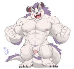  abs balls behemoth_(housamo) blush flaccid horn humanoid_penis male monster muscular muscular_male navel nude pecs penis reflametseawolf tokyo_afterschool_summoners video_games 