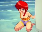  1girl animated animated_gif bouncing_breasts breasts cleavage genderswap ocean ponytail ranma-chan ranma_1/2 red_hair saotome_ranma shorts splashing surfboard tank_top water waves 