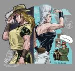  2boys 2girls breasts cheekbones cigarette closed_mouth earrings flattop gakuran genderswap genderswap_(mtf) grey_hair hat hol_horse jean_pierre_polnareff jewelry jojo_no_kimyou_na_bouken kakyoin_noriaki kujo_jotaro lips multiple_boys multiple_girls muscular muscular_female no_eyebrows school_uniform smoking stardust_crusaders tall_hair tmblyeet 