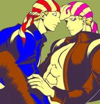  alternate_color bandana billy_kane blonde_hair blue_eyes cropped_jacket dual_persona ear_piercing earrings eyebrow_piercing fatal_fury fingerless_gloves gloves jewelry male_focus muscle piercing short_hair staff stud_earrings the_king_of_fighters yk 