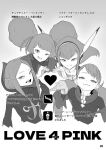  4girls afro_puffs anemone_(eureka_seven) bad_source barara_peol bodysuit breasts chuatury_panlunch color_connection crossover cynthia_lane double_bun english_text eureka_seven eureka_seven_(series) greyscale grin gundam gundam_g_no_reconguista gundam_suisei_no_majo hair_bun hair_color_connection hair_ornament hairclip headgear headset heart heart_hands heart_hands_quartet monochrome multiple_crossover multiple_girls one_eye_closed open_mouth overman_king_gainer page_number skinny small_breasts smile tocky translation_request twintails 