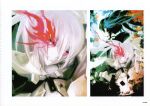  2girls absurdres bikini bikini_top_only black_hair black_rock_shooter black_rock_shooter_(character) black_rock_shooter_(game) blue_eyes blue_fire fire flaming_eye glowing glowing_eye highres huke incredibly_absurdres long_hair multiple_girls official_art pink_eyes pink_fire production_art stella_(black_rock_shooter) swimsuit twintails uneven_twintails white_bikini white_hair white_rock_shooter 