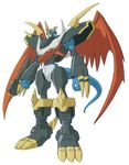  armor cannon claws digimon digimon_adventure_02 full_armor horns imperialdramon imperialdramon_fighter_mode male_focus monster no_humans official_art red_eyes scan shoulder_pads solo spikes tail white_hair wings 
