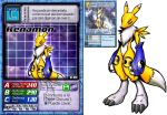  3_fingers ambiguous_gender anthro arm_tuft athletic bandai_namco biceps black_body black_claws black_fur black_nose black_sclera blue_clothing blue_eyes card cheek_tuft chest_tuft claws clothed clothed/nude clothing colored countershade_torso countershading deltoids digimon digimon_(species) facial_tuft fingers fist fur fur_markings japanese_text leg_markings long_ears long_tail looking_aside markings muscular neck_tuft nude purple_body purple_fur renamon shaded shoulder_tuft simple_background solo spanish_text standing stare tail text thick_thighs thigh_markings tomoe_(symbol) trading_card_game triceps tuft unknown_artist white_background white_body white_countershading white_fur yellow_body yellow_fur yin_yang 