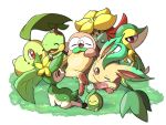  bright_pupils brown_eyes budew chikorita closed_eyes closed_mouth commentary_request deerling deerling_(summer) gossifleur grass highres leafeon no_humans one_eye_closed open_mouth pokemon pokemon_(creature) pokemon_focus red_eyes rowlet shual3734 smile snivy turtwig white_background white_pupils 
