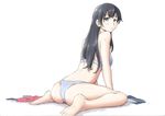  agano_(kantai_collection) aqua_eyes ass bare_legs bare_shoulders black_hair bra breasts kantai_collection long_hair looking_at_viewer medium_breasts open_mouth panties shirt_removed sitting solo underwear underwear_only vent_arbre wariza white_bra white_panties 