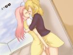  2girls anima_yell! blonde_hair blush eyes_closed fingering hatoya_kohane hug kiss multiple_girls open_mouth pink_hair saliva sawatari_uki tongue user_wdah5747 yuri 