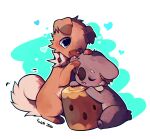  artist_name closed_eyes dated dog english_commentary foxlett heart highres koala komala licking log nintendo no_humans one_eye_closed open_mouth pokemon pokemon_(creature) pokemon_focus rockruff tongue 
