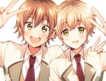  bad_id bad_pixiv_id blonde_hair blush brown_hair green_eyes hoshitani_yuuta male_focus multiple_boys nayuki_tooru necktie open_mouth school_uniform smile star starmyu tsuchiya_(1315444) v yellow_eyes 