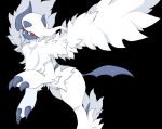  3_toes absol ambiguous_gender ankle_tuft arm_tuft black_background canid claws digital_drawing_(artwork) digital_media_(artwork) elbow_tuft feet feral fur furred_wings generation_3_pokemon generation_6_pokemon grey_body grey_horn hi_res horn leg_tuft looking_at_viewer mammal mane mega_absol mega_evolution nintendo pokemon pokemon_(species) quadruped raised_hand red_eyes s8iyt shaded side_view simple_background slim_ambiguous slim_feral snout solo tail toes tuft white_body white_fur white_sclera 
