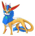  2013 4_toes ambiguous_feral ambiguous_gender antlers beady_eyes black_nose blue_body blue_fur blue_tail_tuft cheek_tuft colored digital_drawing_(artwork) digital_media_(artwork) drakeon english_description facial_markings facial_tuft fakemon fakeveelution fan_species feet feral full-length_portrait fur gaelfox gem head_markings hi_res horn light lighting long_ears long_tail long_torso looking_at_viewer markings mouthless multicolored_body multicolored_fur nintendo orange_body orange_fur orange_tail paws pokemon pokemon_(species) portrait red_antlers red_inner_ear scales shaded simple_background solo standing tail tail_tuft teal_eyes toes tuft white_background white_body white_markings white_scales 