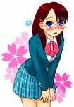  akatsuki_(akatsukishiki) blazer blue_eyes copyright_request glasses hair_ornament hairclip highres jacket necktie red_hair school_uniform solo 