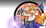  blush bow chain horns ibuki_suika long_hair orange_eyes orange_hair piromizu ribbon solo touhou 