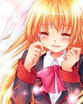  blonde_hair bow closed_eyes little_busters! long_hair lowres pink_bow rai_(rai-s) school_uniform solo tears tokido_saya 