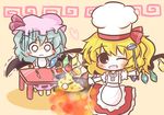  :o ;d adapted_costume apple apron bad_id bad_pixiv_id bat_wings blonde_hair blue_hair blush blush_stickers candy chair chef_hat cherry chibi chocolate chocolate_bar cooking fang fire flame flandre_scarlet food fork fruit gloom_(expression) grapes happy hat heart knife ladle lollipop meandros mob_cap multiple_girls o_o one_eye_closed open_mouth oven_mitts red_eyes remilia_scarlet ribbon short_hair siblings side_ponytail sisters sitting smile south114 table toque_blanche touhou trembling turn_pale wings wok 