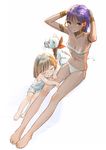  adjusting_hair ammi armband armpits arms_behind_head bad_id bad_pixiv_id bandeau barefoot bracelet brown_hair closed_eyes dark_skin earrings feet freckles fushigi_no_umi_no_nadia green_eyes hairband jewelry king_(nadia) legs lion looking_up marie_en_carlsberg multiple_girls nadia neck_ring panties purple_hair short_hair sitting sleeping smile strapless tubetop underwear 