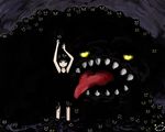  arms_up black_hair blue_eyes darkness dress monster morina_nao original solo teeth tongue yami_shoujo 