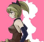  bare_shoulders blonde_hair bow breasts brown_eyes dress elbow_gloves gloves hair_bow hair_up jade_(zbbc) kurodani_yamame large_breasts older ponytail short_hair solo the_iron_of_yin_and_yang touhou 