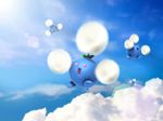  artist_request cloud day gen_2_pokemon jumpluff nintendo no_humans open_mouth pokemon pokemon_(creature) sky sunlight 