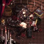  book cat copyright_request flower gothic_lolita hat heterochromia lolita_fashion mini_hat mini_top_hat pointy_ears rednian rose solo top_hat 