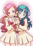  blue_eyes blue_hair hanasaki_tsubomi heartcatch_precure! kuroboshi_kouhaku kurumi_erika long_hair multiple_girls myoudou_gakuen_middle_school_uniform precure red_eyes red_hair school_uniform twintails 