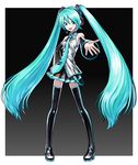  aqua_eyes aqua_hair detached_sleeves hands hatsune_miku headphones headset legs long_hair mabius necktie pixel_art skirt smile solo thighhighs twintails very_long_hair vocaloid zettai_ryouiki 