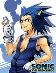  bad_id bad_pixiv_id blue_hair character_name green_eyes highres humanization jewelry male_focus mazjojo ring solo sonic sonic_the_hedgehog 